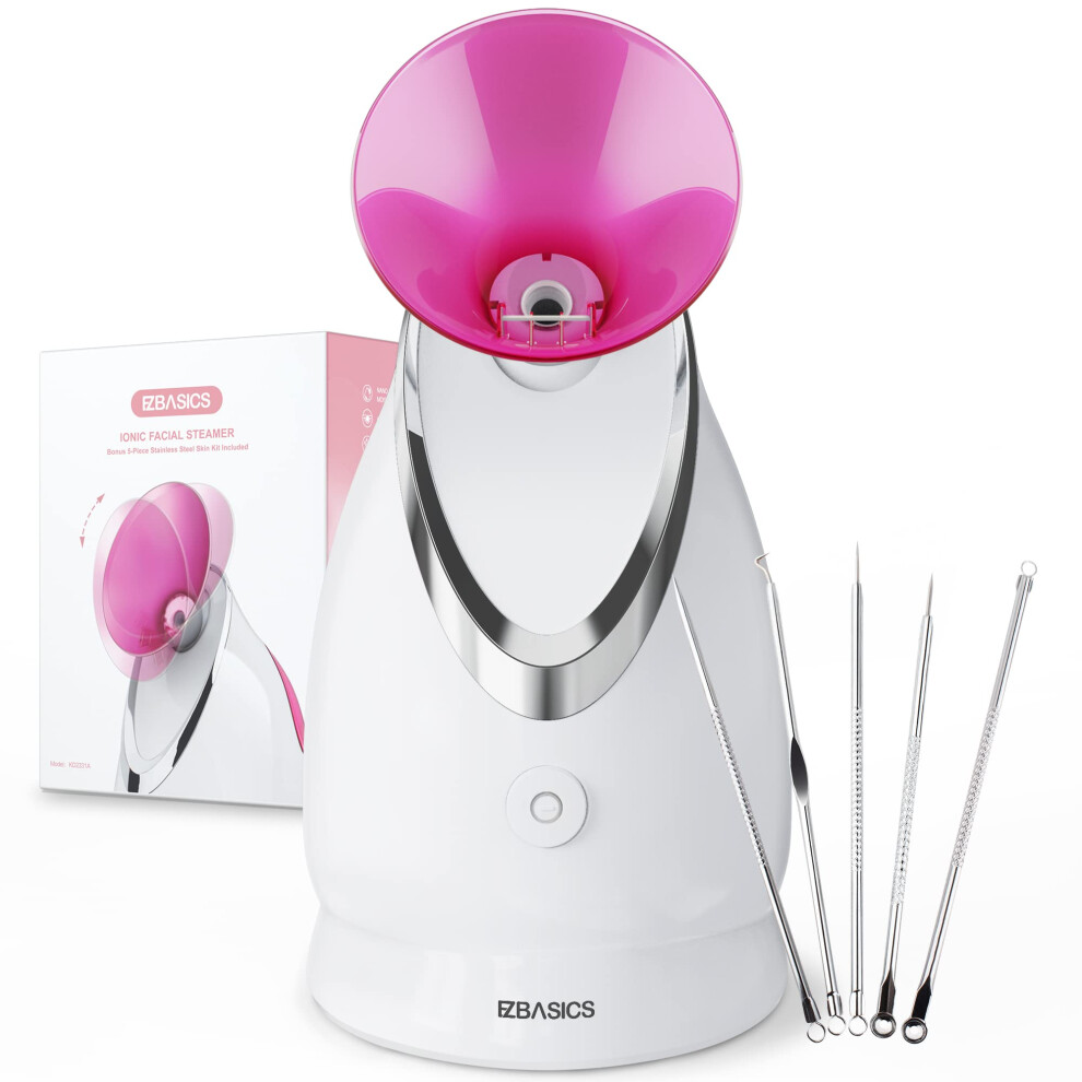 Ezbasics Face Steamer Professional, Nano Ionic Facial Steamer For Pores With Warm Mist Humidifier Atomizer And Sauna Inhaler Spa, 1-Pack + 5-Pack