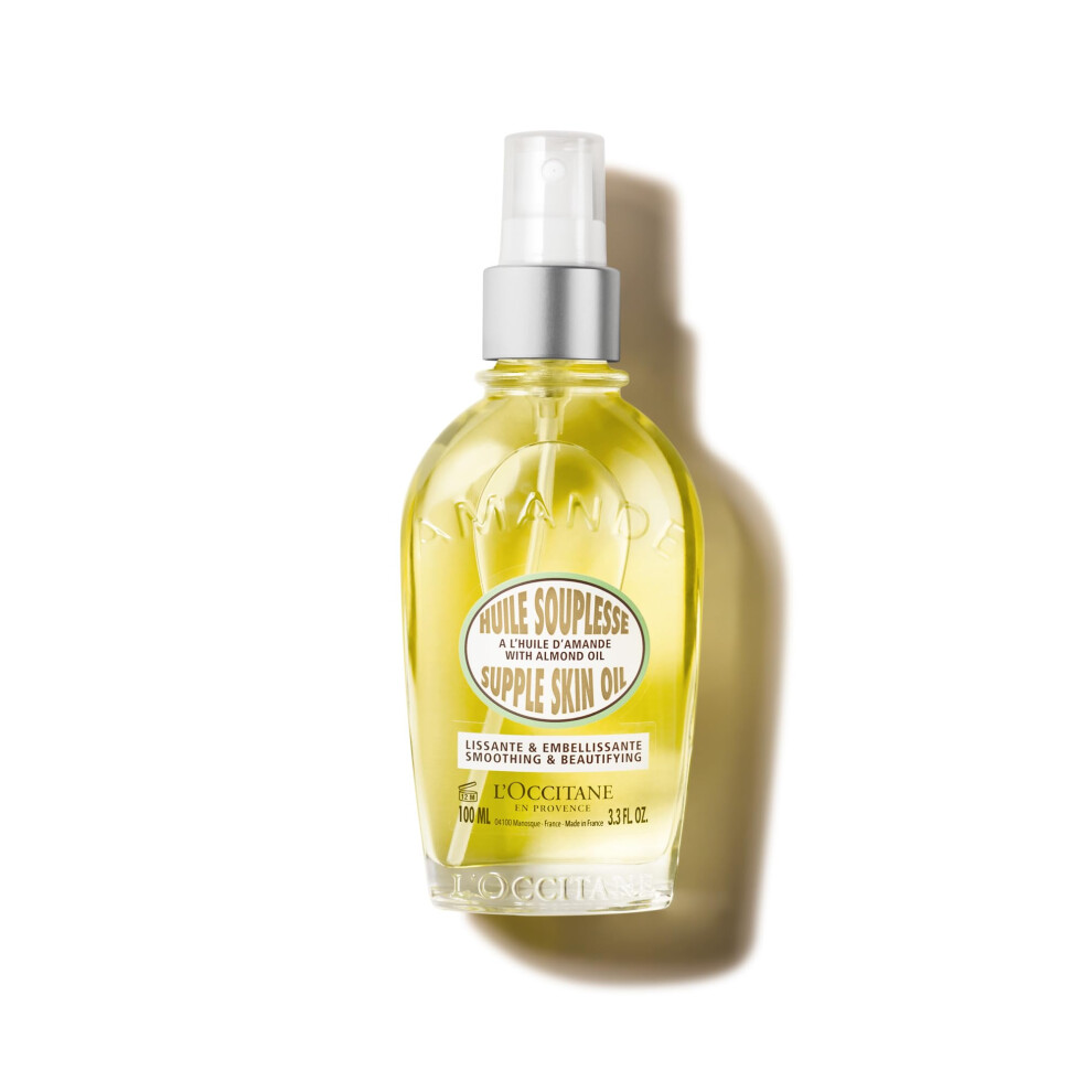 L'OCCITANE Almond Supple Skin Oil 100ml, 50% Pure Almond Oil for Deep Hydration & Glow, Vegan, Fast-Absorbing Body Oil, Luxury Clean Beauty Skincare