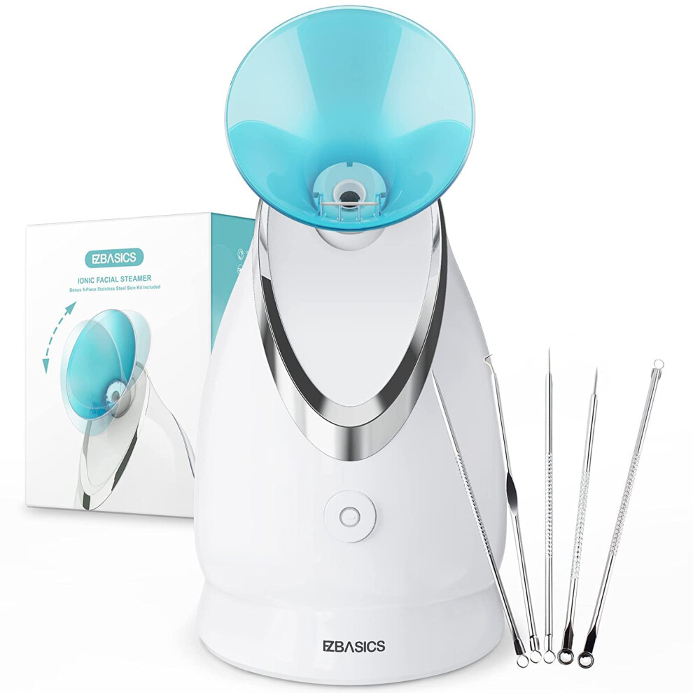 Ezbasics Face Steamer Professional, Nano Ionic Facial Steamer For Pores With Warm Mist Humidifier Atomizer And Sauna Inhaler Spa, Aromatherapy Design,