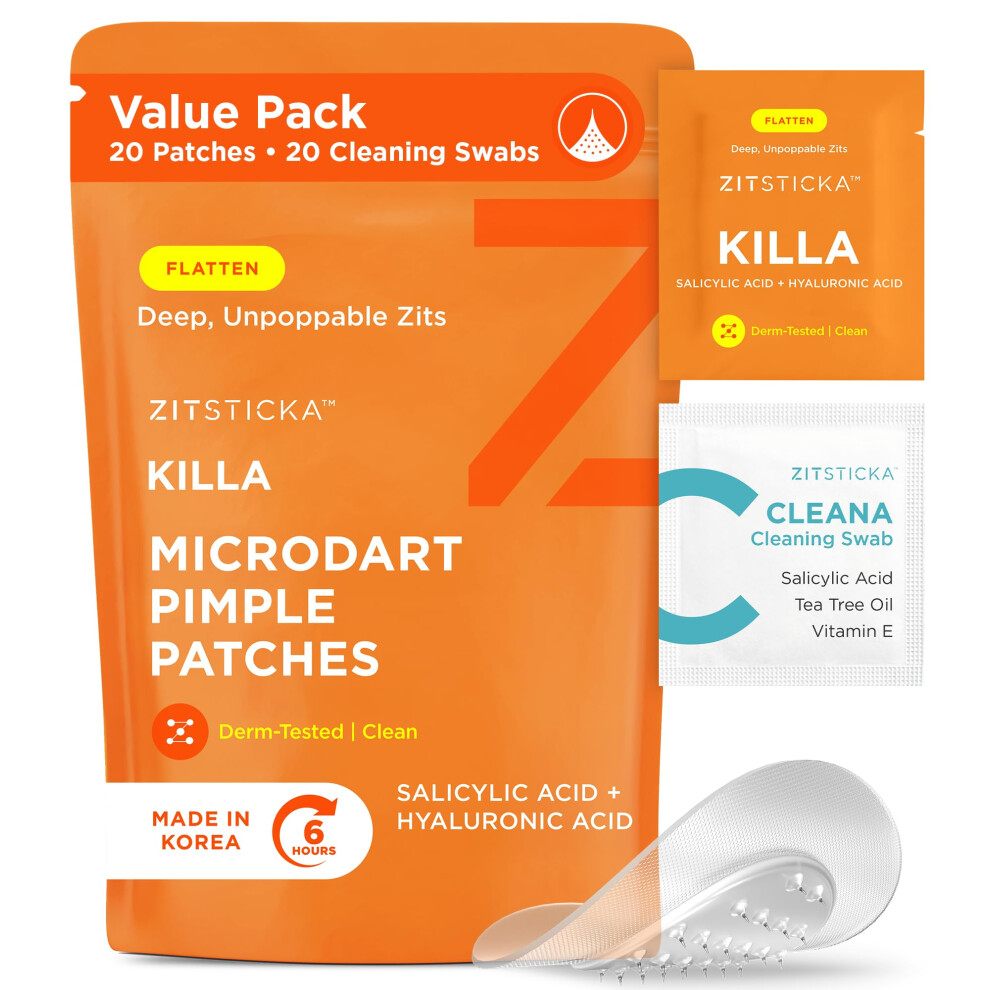 Zitsticka Killa Kit - Pimple Patches, Spot Patches - Fast-Acting Microdart Patch For Covering Zits And Spots, Acne Patches For Face And Skin (20 Pack)