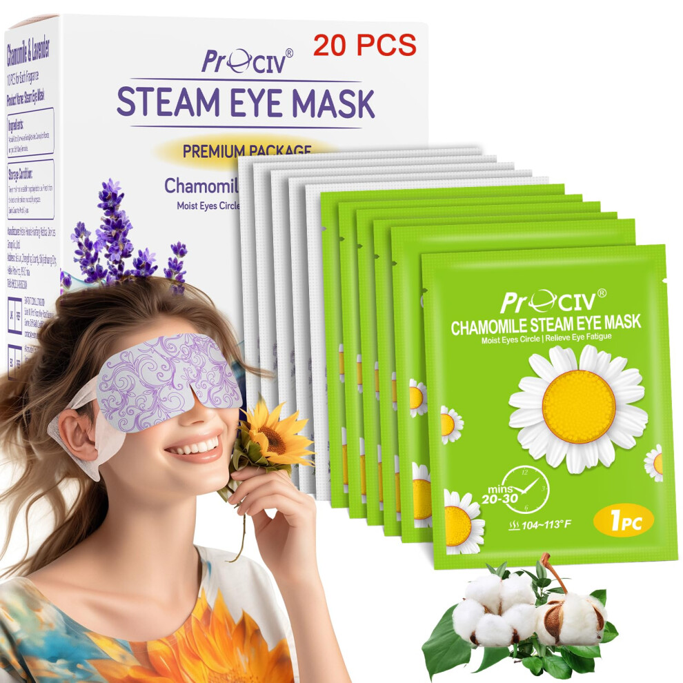 Prociv Lavender 20 Packs Steam Eye Mask Warming Eye Mask Self Heating Eye Mask Space Mask For Dry Eyes Fatigue Disposable Moist Hot Compress Eye Patch Great