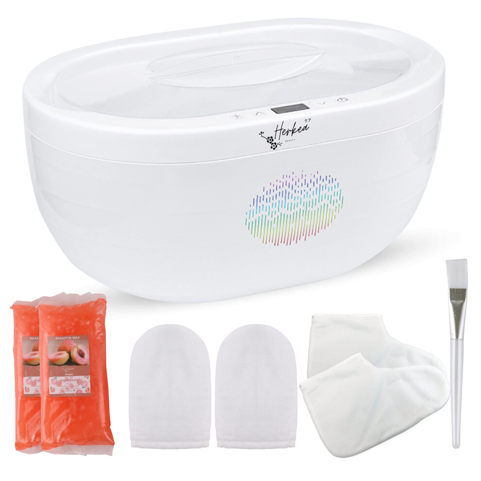 Paraffin Wax Heater for Hands and Feet by Herkea, Paraffin Wax Bath, Peach Scented Premium Paraffin Wax Blocks x 2, Hand and Feet Mittens, Disposable-image-OPC-PH2ZPCD-NEW
