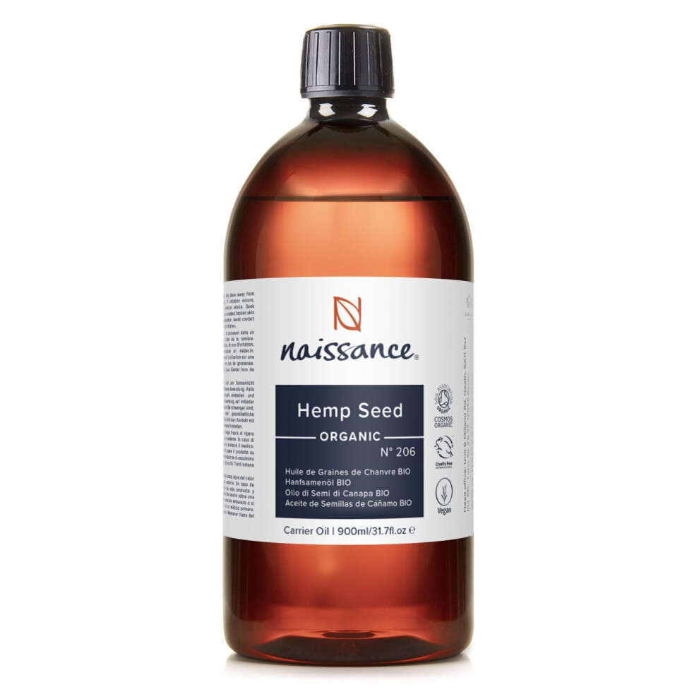 Naissance Organic Cold Pressed Virgin Hemp Seed Oil (No. 206) 900Ml ? Certified Organic, Vegan, Unrefined. Rich In Omega 3, 6 And 9