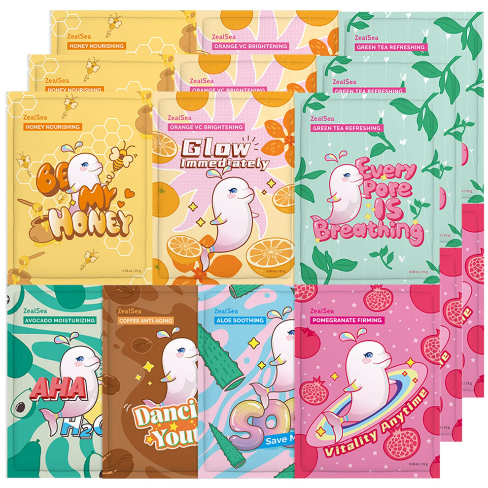 ZealSea Sheet Mask Face Mask Skin Care (Pack of 21) Beauty Facial Mask Kids Spa Face Mask Birthday Party Gifts Women, Kids Girls Skincare - Hydrate,