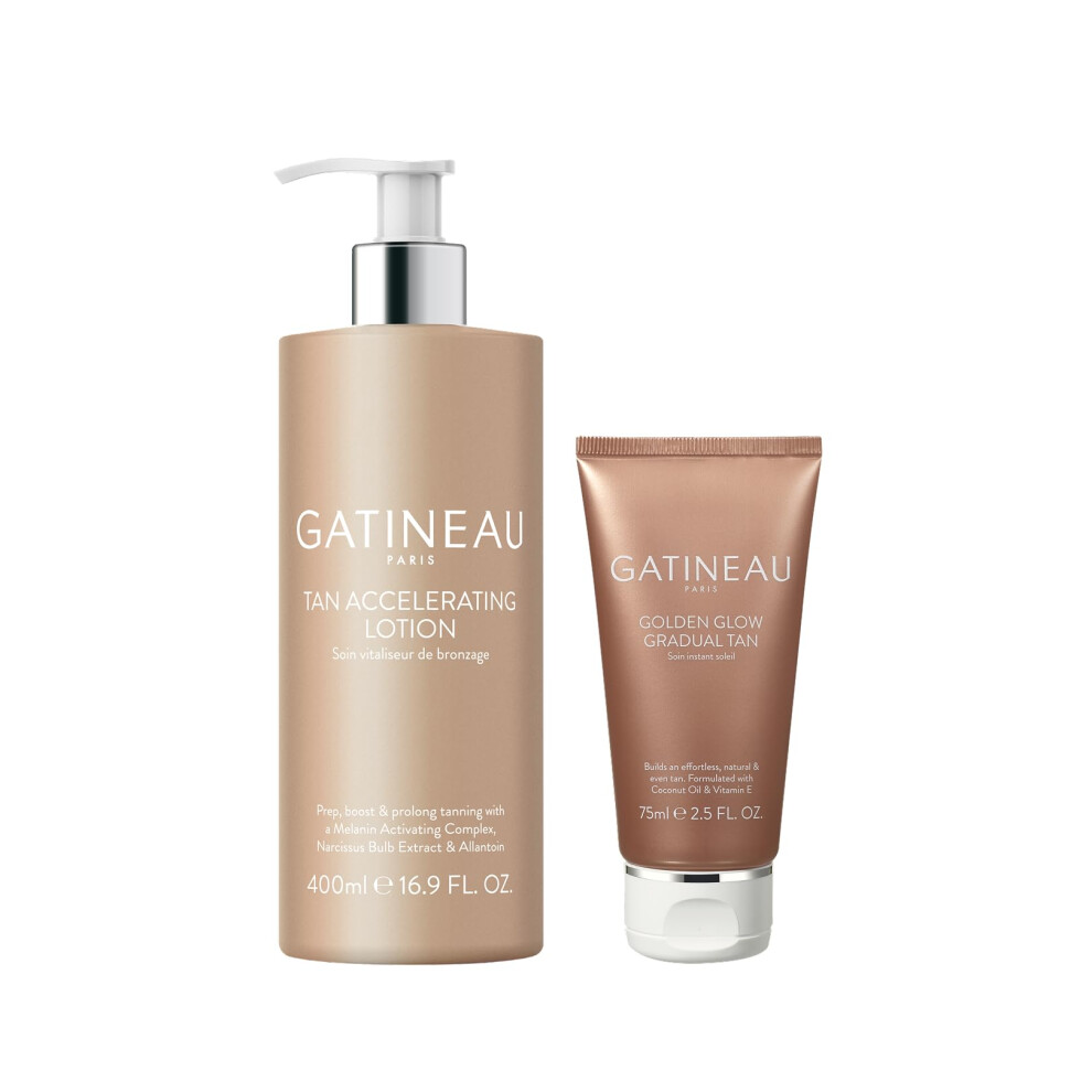 Gatineau - Tan Accelerating Lotion (400ml) + Golden Glow Gradual Tan (75ml) Duo Set, Total Body Glow, Natural Tanning For Face and Body