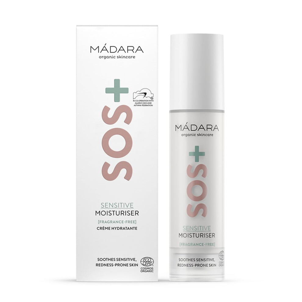 Madara M?Dara Organic Skincare | Sos+ Sensitive Moisturiser, 50Ml ? Lightweight Sensitive Skin Moisturiser For Redness-Prone And Reactive Complexions, With