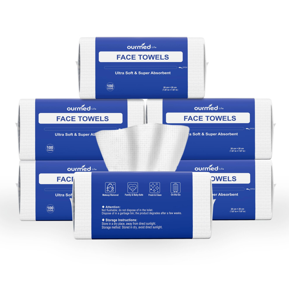Ourmed Life Face Towels, Disposable Biodegradable Clean Face Wipes For Sensitive Skin, Lint- Free Facial Towels For Women Cleansing, Skincare And