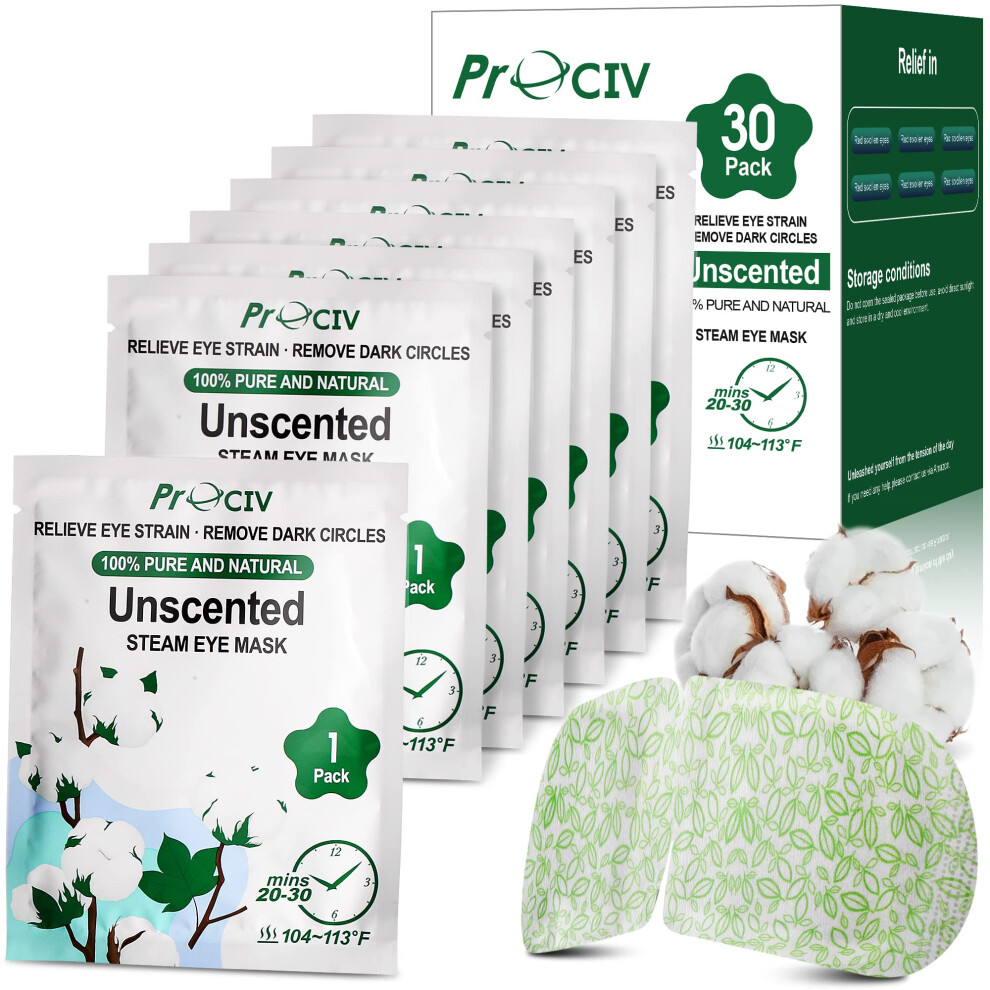 Prociv 30 Packs Steam Eye Mask Warming Eye Mask Self Heating Eye Mask Sleep Mask Heated Eye Mask For Dry Eyes Fatigue Disposable Moist Hot Compress Eye Patch