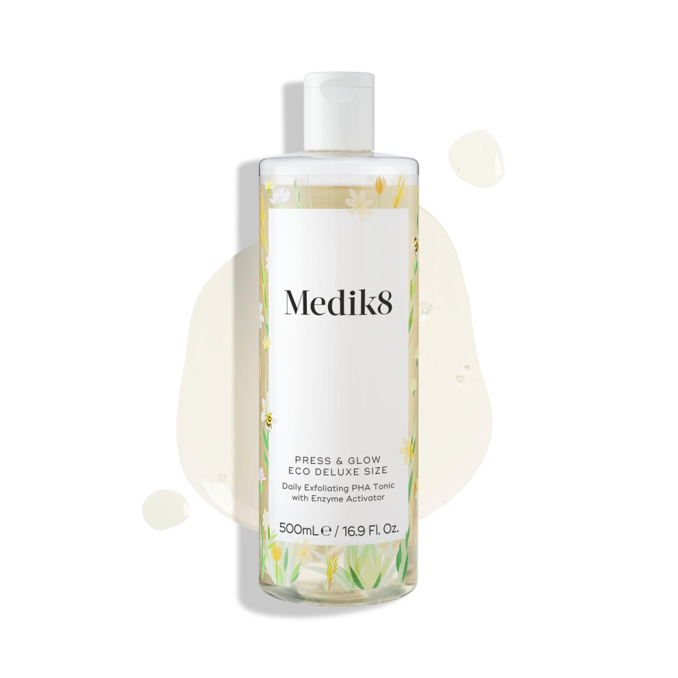 Medik8 Press & Glow - Daily PHA Exfoliating Facial Toner - Smooths Skin Surface & Boosts Radiance - All Skin Types - 500ml