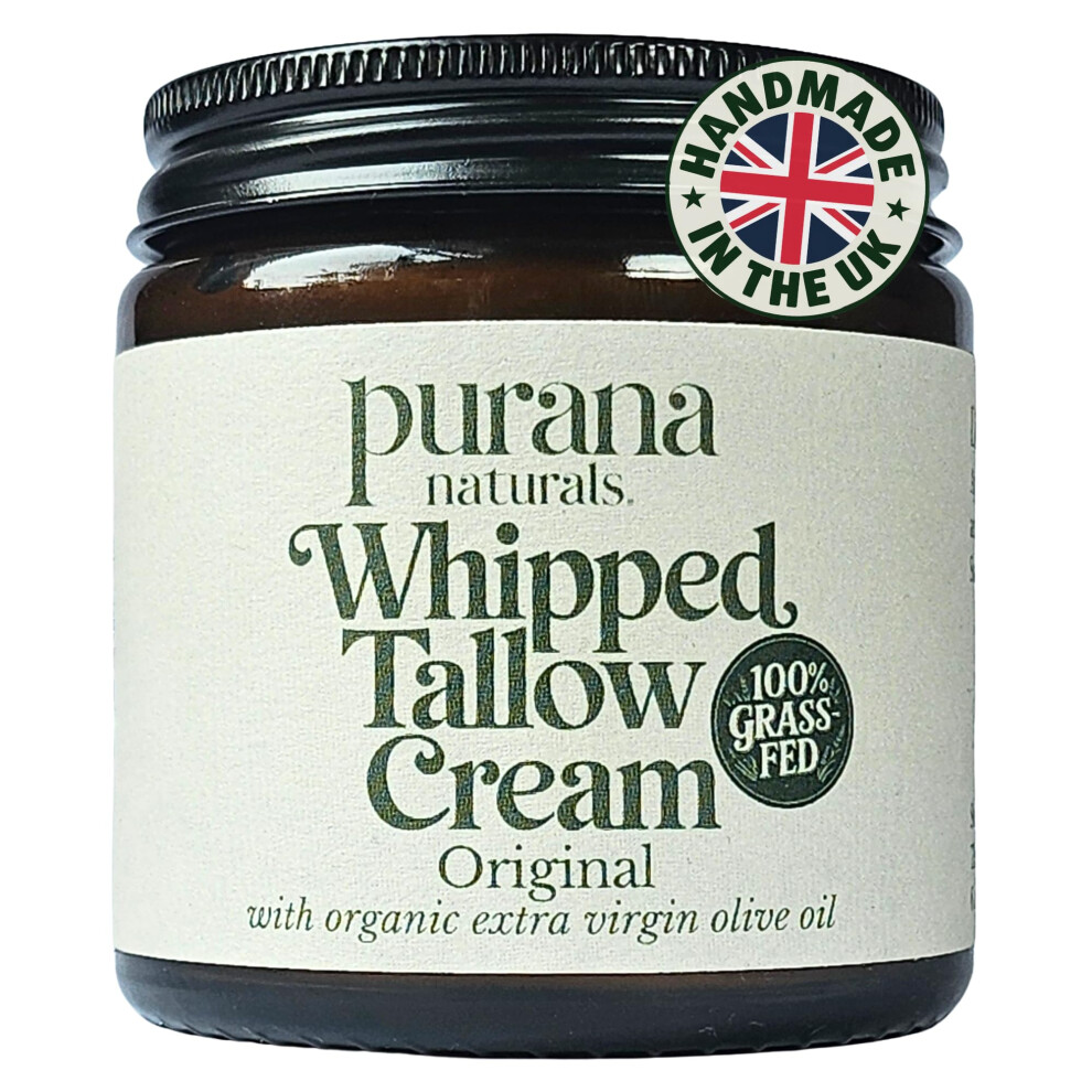 Purana Naturals Whipped Tallow Cream - Grass-Fed, Halal Beef Tallow Skincare With Organic Olive Oil - Seed Oil Free, Face & Body Moisturiser For Dry Skin & Eczema