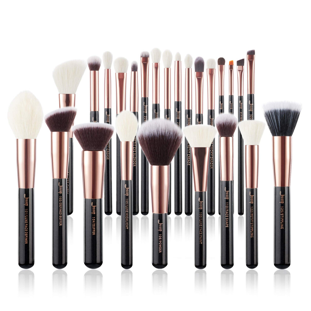 Jessup Brand 25Pcs Professional Makeup Brush Set Beauty Cosmetic Foundation Powder Blush Eyeshadow Blending Highlighter Natural-Synthetic Hair Brushes