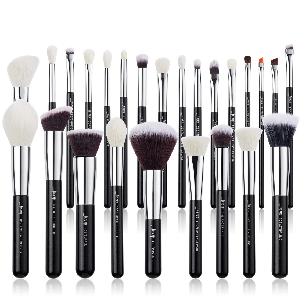 Jessup Brand 25Pcs Professional Makeup Brush Set Beauty Cosmetic Foundation Powder Concealer Eyeshadow Blending Blush Highlighter Natural-Synthetic