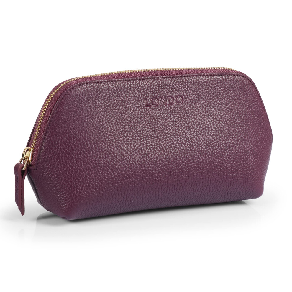 Londo Purple Genuine Leather Makeup Bag Cosmetic Pouch Travel Organizer Toiletry Clutch (Purple)