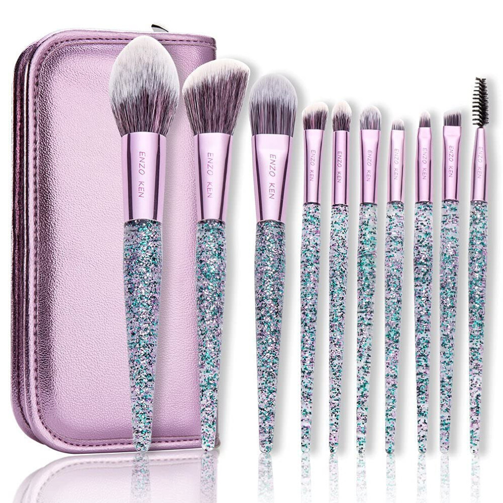 Enzo Ken Glitter Makeup Brushes Set With Case, Vegan Makeup Brush Set Professional, Colorful Cosmetic Brushes Makeup Set, Make Up Brush Vegan, Make Up