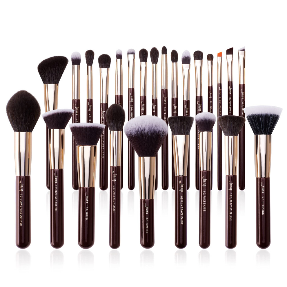 Jessup Makeup Brushes Set Professional, 25Pcs Premium Natural Powder Foundation Eyeshadow Blending Concealer Blush Highlight Labeled Brushes, T280