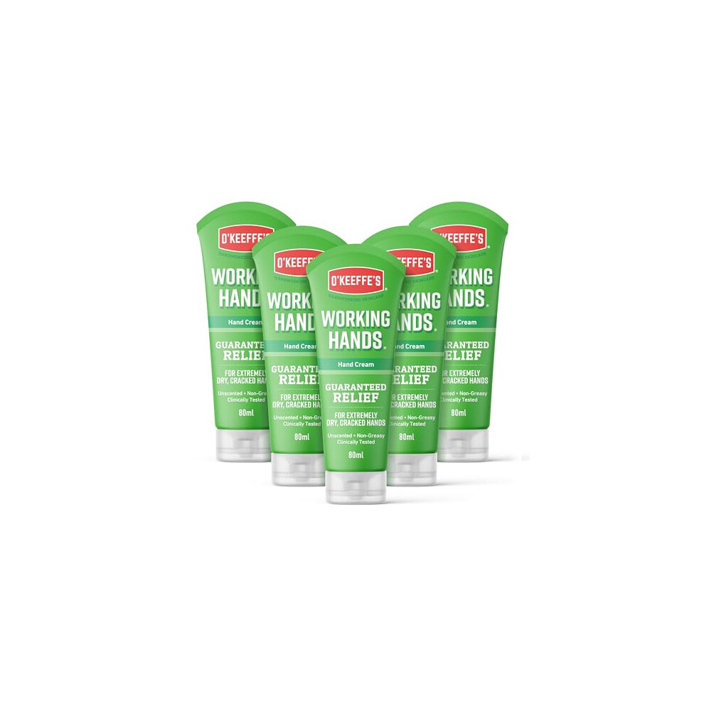 O'Keeffe's Working Hands, 80ml Tubes (5 Pack) - Hand Cream for Extremely Dry, Cracked Hands | Instantly Boosts Moisture Levels, Creates a Protective