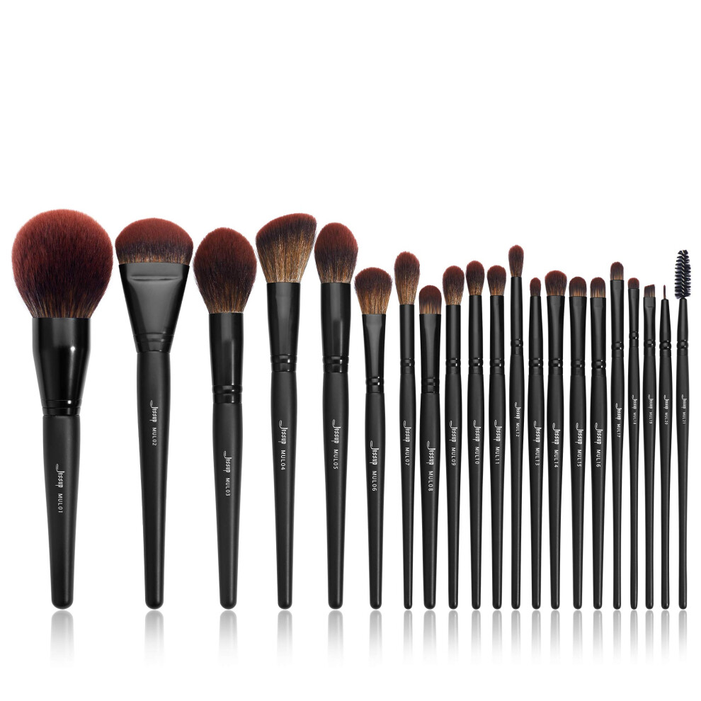 Jessup Black Makeup Brushes Set Professional 21Pcs Complete Collection, Synthetic Hair Mkae Up Brushes, Powder Blending Foundation Highlight Contour
