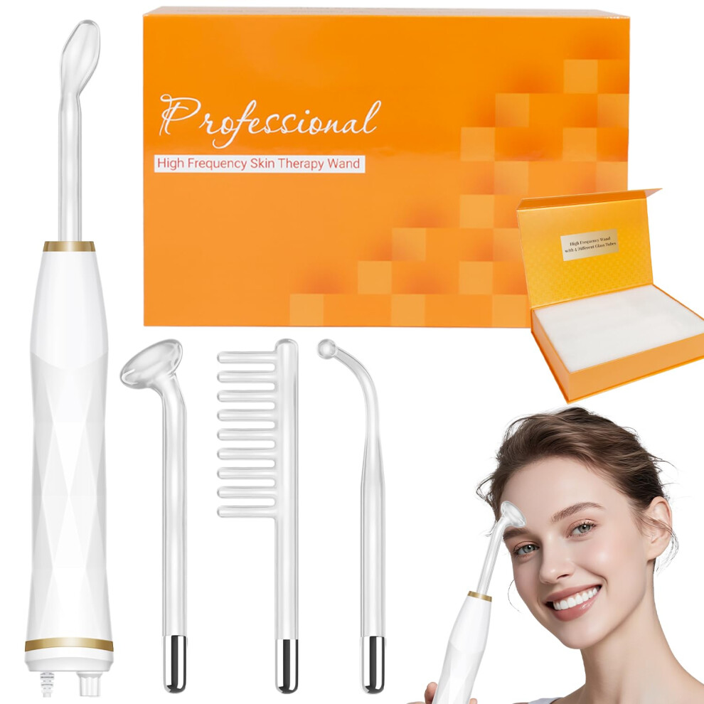 Tumakou Light High Frequency Facial Machine - Neon Portable High Frequency Facial Skin Therapy Wand Device With 4 Electrodes For Acne, Wrinkle