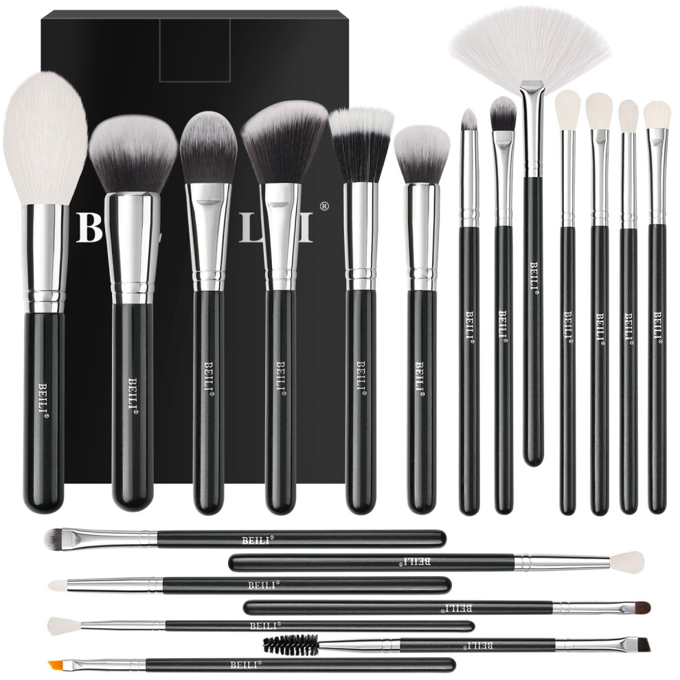 Beili Makeup Brushes 20Pcs Professional Makeup Brush Set Natural Goat Hair Premium Synthetic Kabuki Foundation Face Powder Fan Contour Concealer Eye