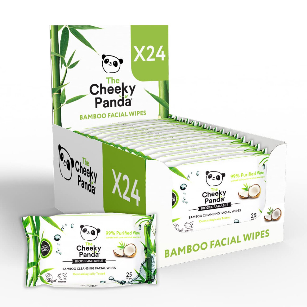 The Cheeky Panda Bamboo Facial Make Up Remover Wipes | Sustainable Face Wipes Eye Makeup Remover | Coconut Scented Face Wipes Multipack | 24 Packs of