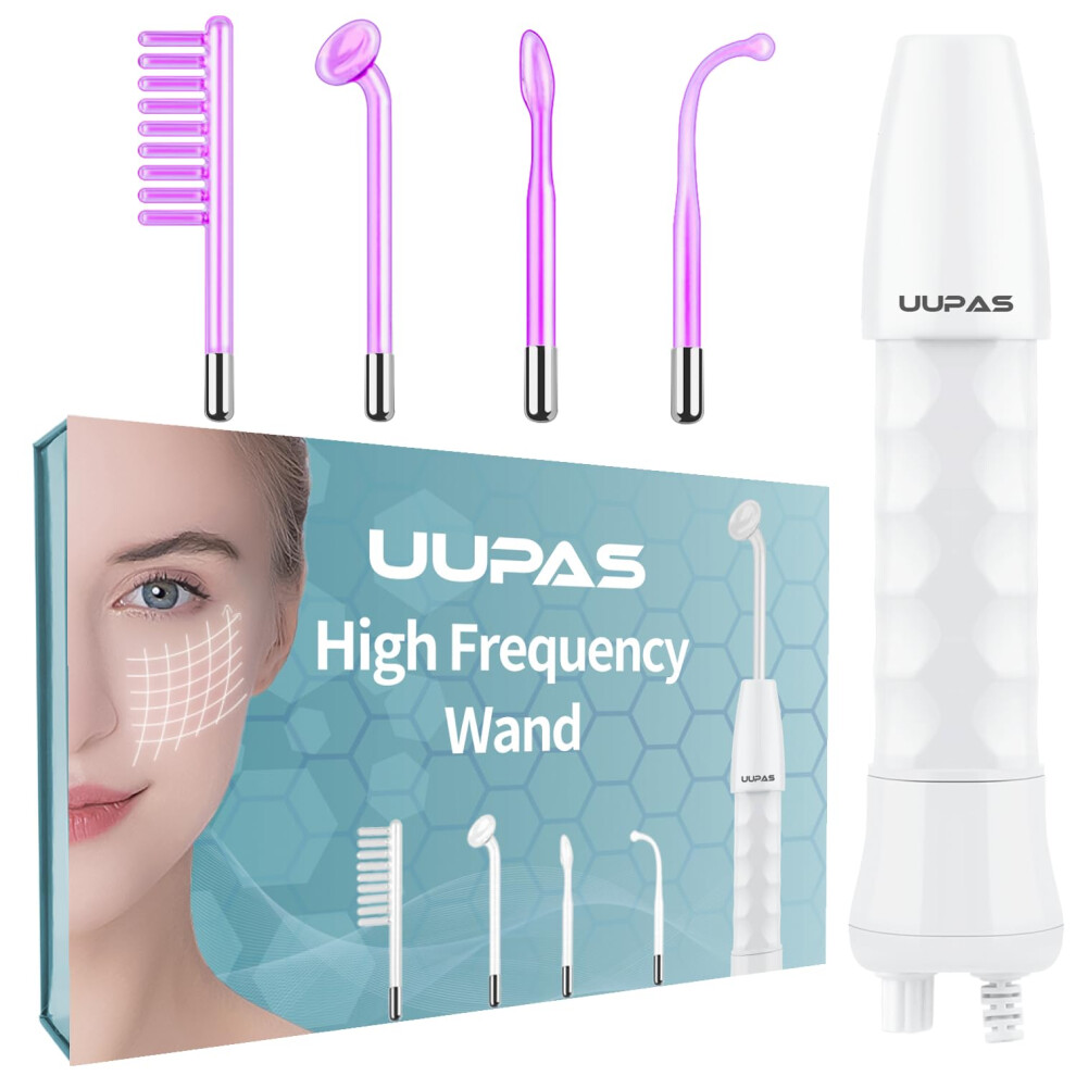 Uupas High Frequency Wand - Portable Handheld High Frequency Facial Machine Skin Facial Wand With 4 Argon Tubes For Acne Firming Skin Rejuvenation