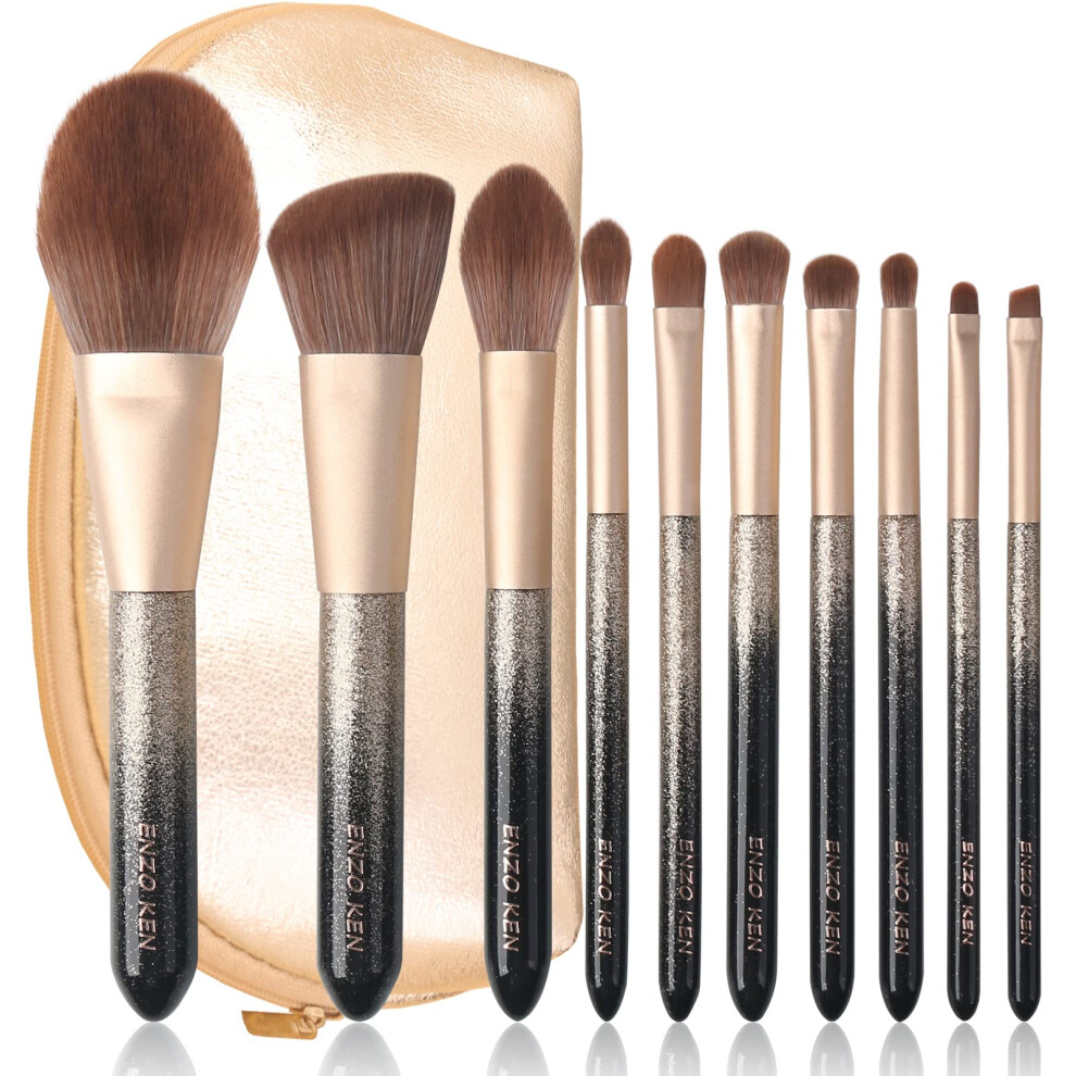Enzo Ken Natural Hair Makeup Brush Set Professional, Sable Makeup Brushes Set With Case By Luxury Natural Hair Brushes Makeup Set, Glitter Make Up