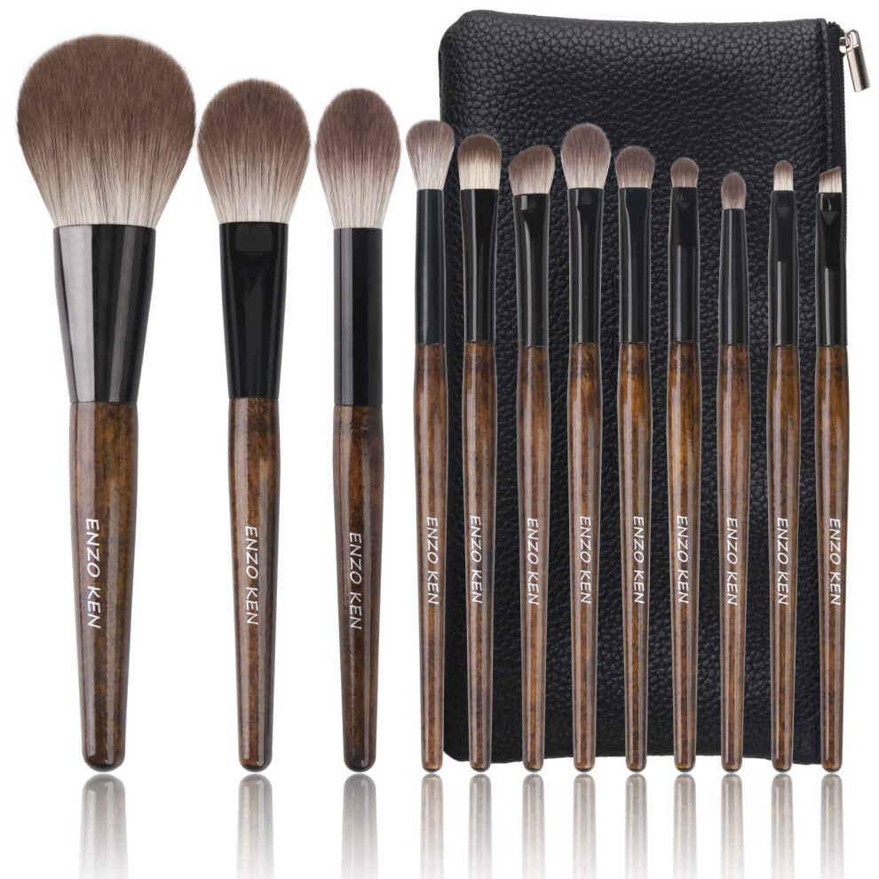 Enzo Ken Natural Goat Hair Makeup Brush Set With Case, Natural Makeup Brushes, Natural Bristle Makeup Brushes, Natural Hair Makeup Brushes Set