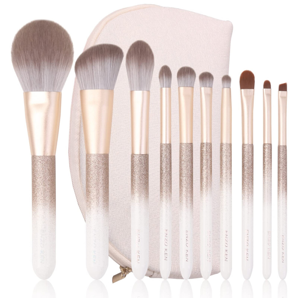 Enzo Ken Natural Hair Makeup Brush Set Professional, Mit Hair Makeup Brushes Set With Case, Glitter Make Up Brushes Set Professional, Natural Makeup