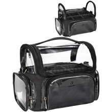 Relavel Makeup Brush Case, Large Makeup Brush Holder Professional Makeup Artist Travel Case Clear Waterproof Cosmetic Organizer Bag, Full Open Easy to