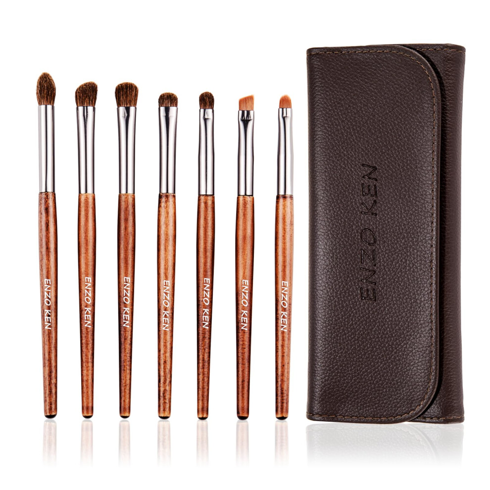 Enzo Ken Natural Pony Hair Eye Shadow Brush Set, Small Eyeshadow Brushes Set, Eye Makeup Brushes Set Professional, Small Nose Contour Brush, Angled