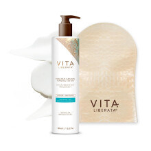 VITA LIBERATA, Fabulous Gradual Tanning Lotion 400ml & Dual Sided Self Tanner Mitt, Super Hydrating Hyaluronic Acid, Designed for Face & Body,