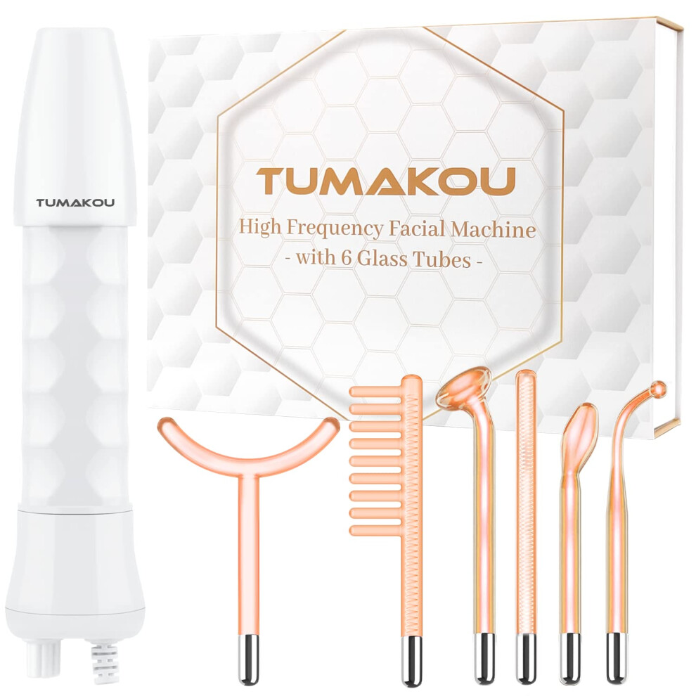 Tumakou Orange/Light High Frequency Wand - 6 In1 Portable Neon High Frequency Facial Skin Tightening Wand Machine - Therapy Electrode Face Device For