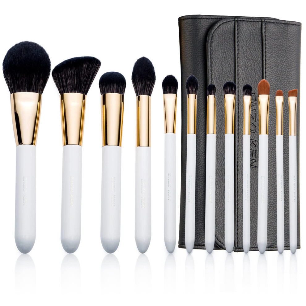Enzo Ken Black Natural Goat Hair Makeup Brush Set With Case, Natural Hair Makeup Brushes Set Professional, Make Up Brushes Set Professional, Natural