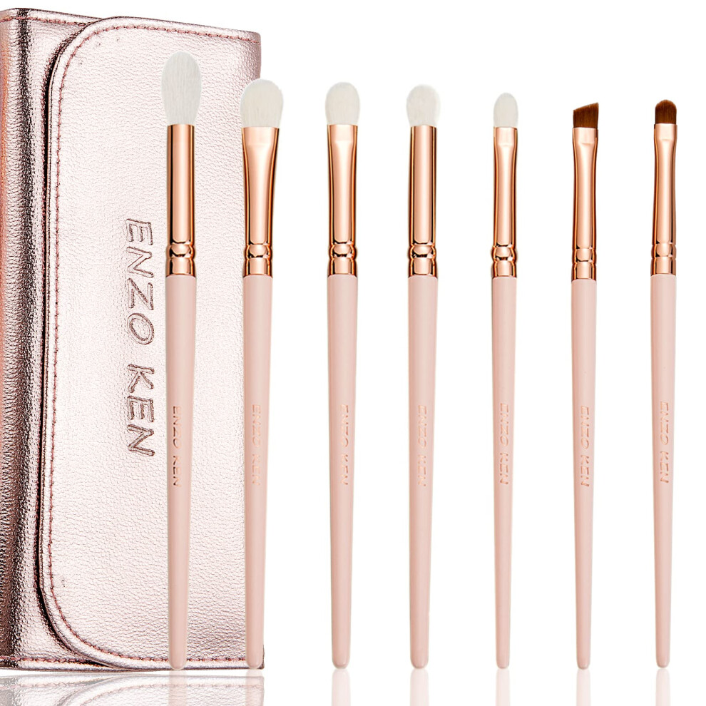 Enzo Ken Natural Goat Hair Eye Shadow Brush Set Professional, Blending Eyeshadow Brushes Set With Case, Small Nose Contour Brush, Natural Hair