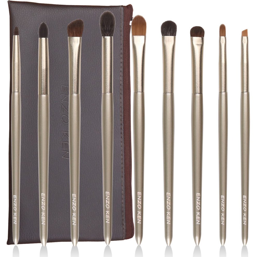 Enzo Ken Gold Luxury Goat Hair Eye Shadow Brush Set: Nose Contour Brushes, Angled Eyeshadow Brush, Professional Makeup Brush Set - E200