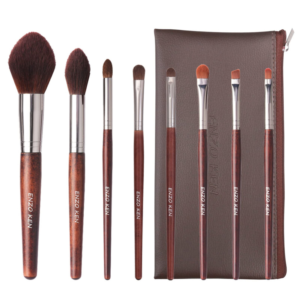 Enzo Ken Walnut Makeup Brushes Set Professional, Natural Pony Hair Makeup Brush Set With Case, Cosmetic Brushes Makeup Set, Natural Bristle Makeup