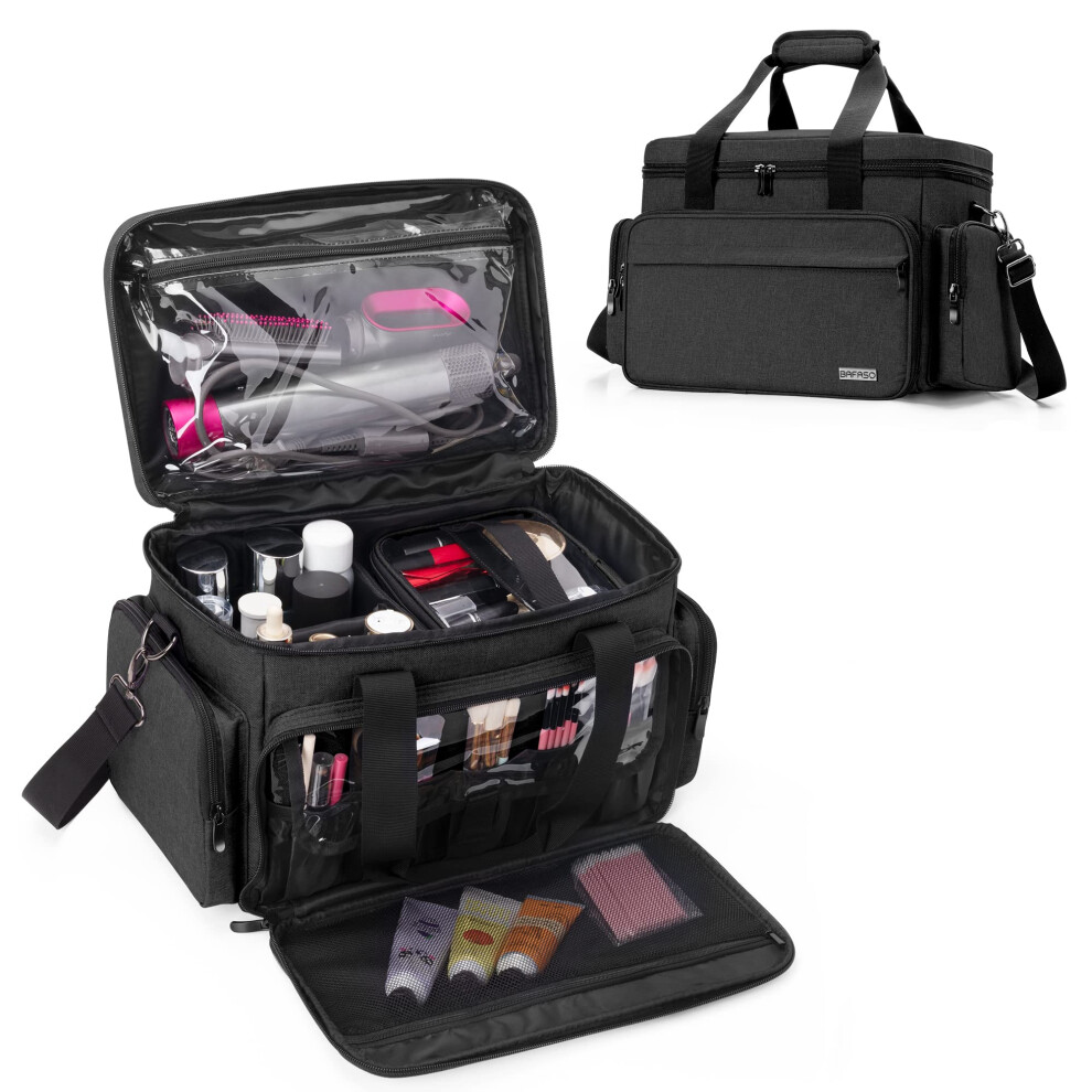 Bafaso Large Makeup Bag With 2 Removable Pouches And Detachable Dividers, Multifunctional Cosmetic Bag To Keep Makeup And Hair Supplies (Patent