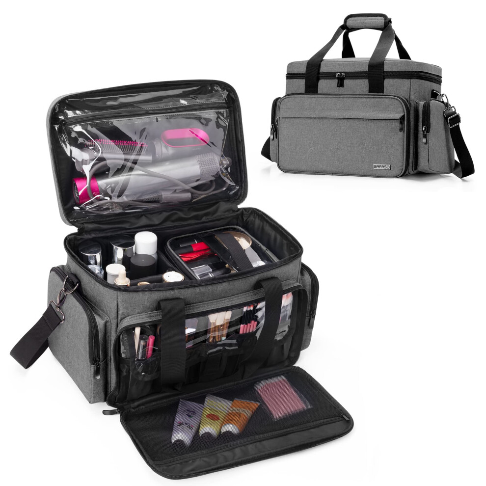 Bafaso Large Makeup Bag With 2 Removable Pouches And Detachable Dividers, Multifunctional Cosmetic Bag To Keep Makeup And Hair Supplies (Patent