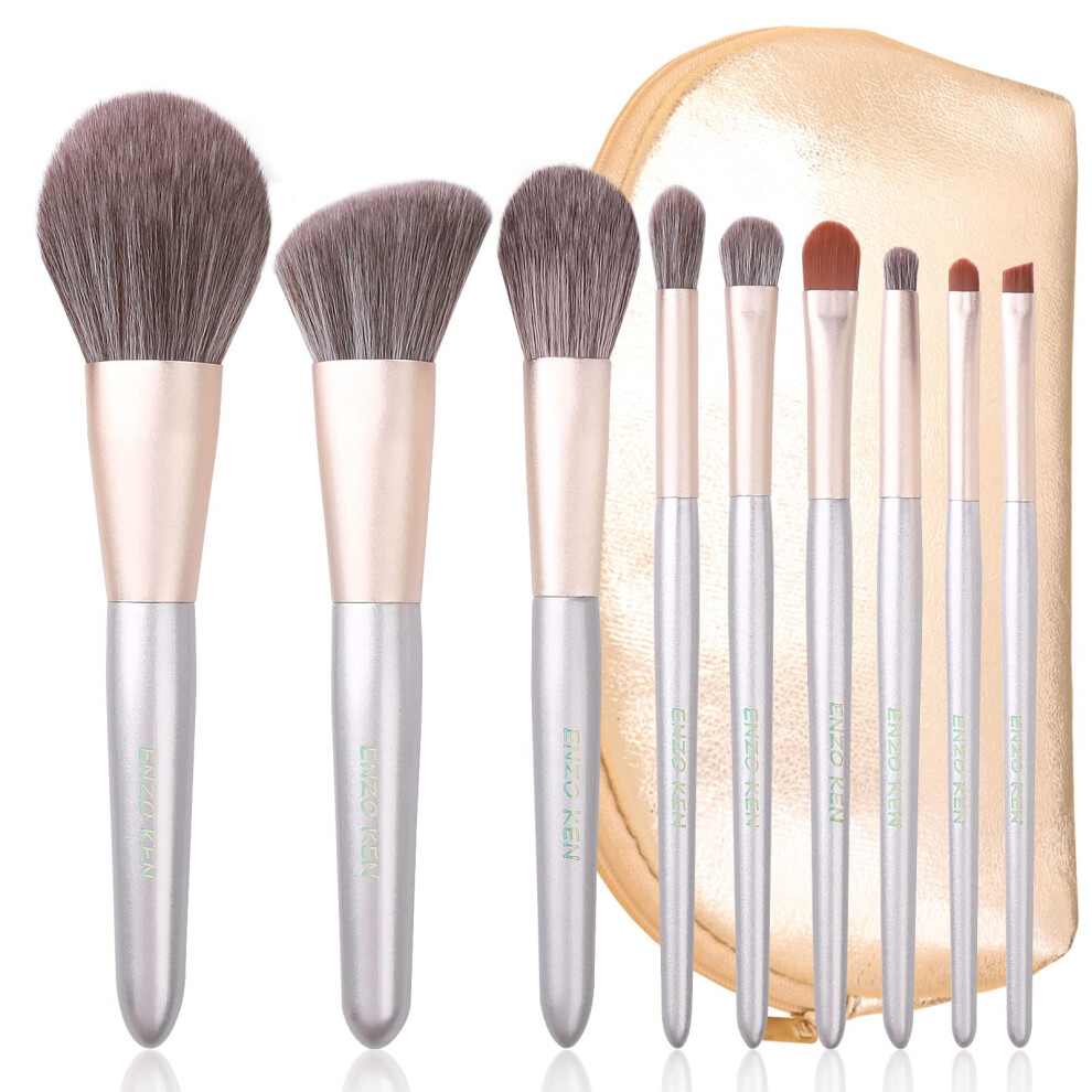 Enzo Ken Grey Professional Squirrel Hair Makeup Brush Set With Case - Luxury Natural Bristle Brushes