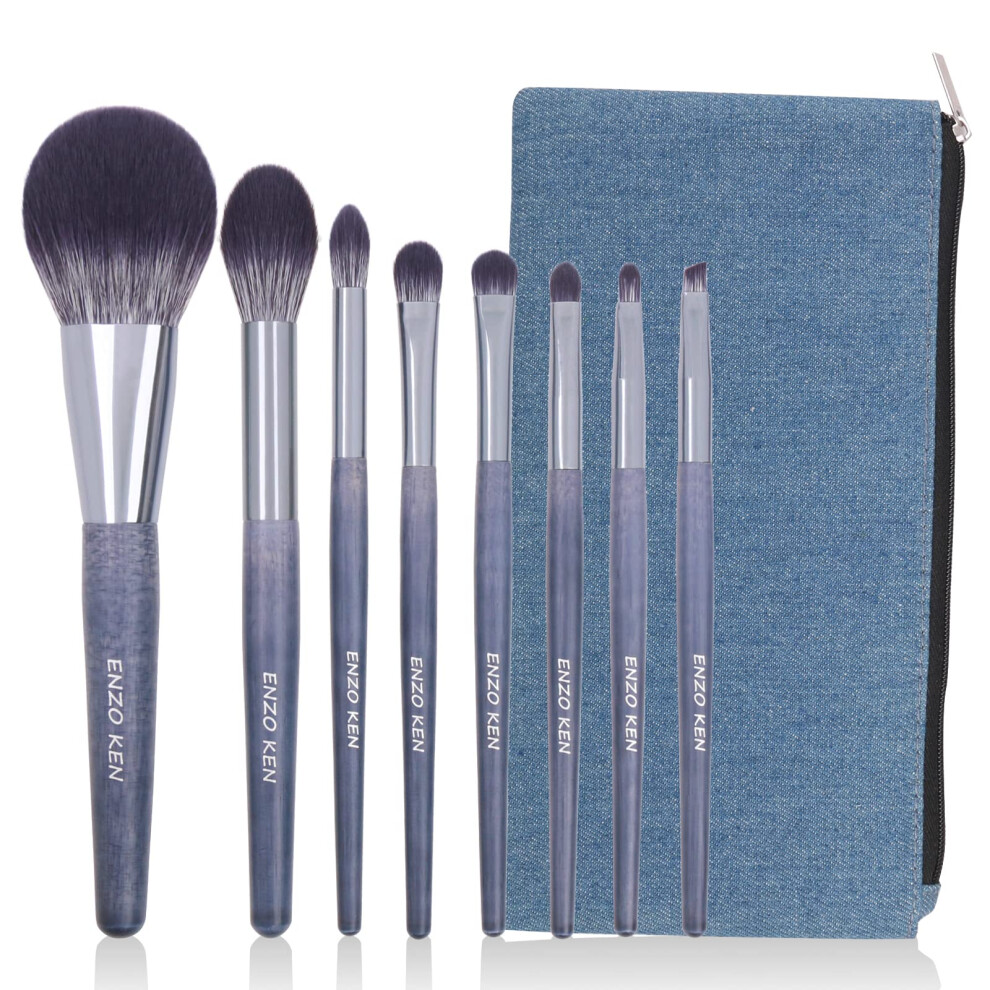 Enzo Ken Purple Luxury Natural Badger Hair Makeup Brush Set - Professional Cosmetic Brushes With Walnut Case