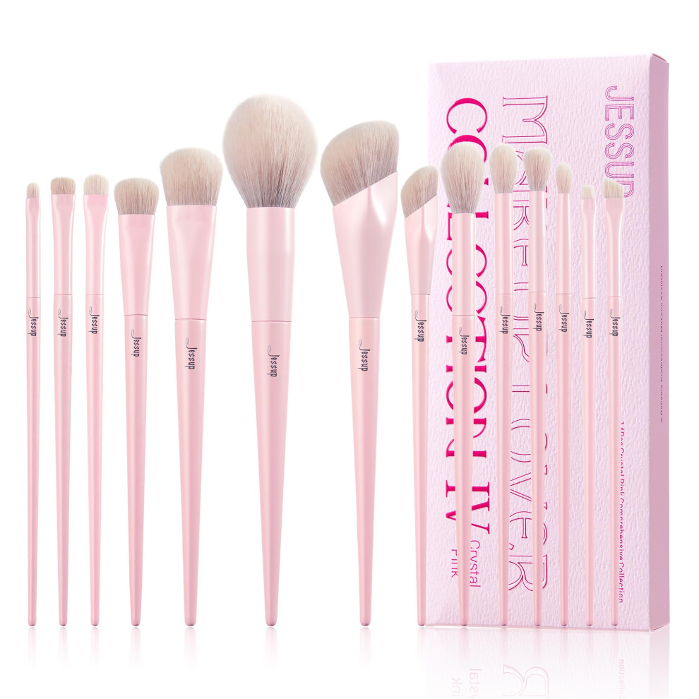 Jessup Pink Makeup Brushes Set 14Pcs Make Up Brushes Premium Vegan Foundation Concealer Blush Eyeshadow Eyeliner Powder Highlighter Blending Face