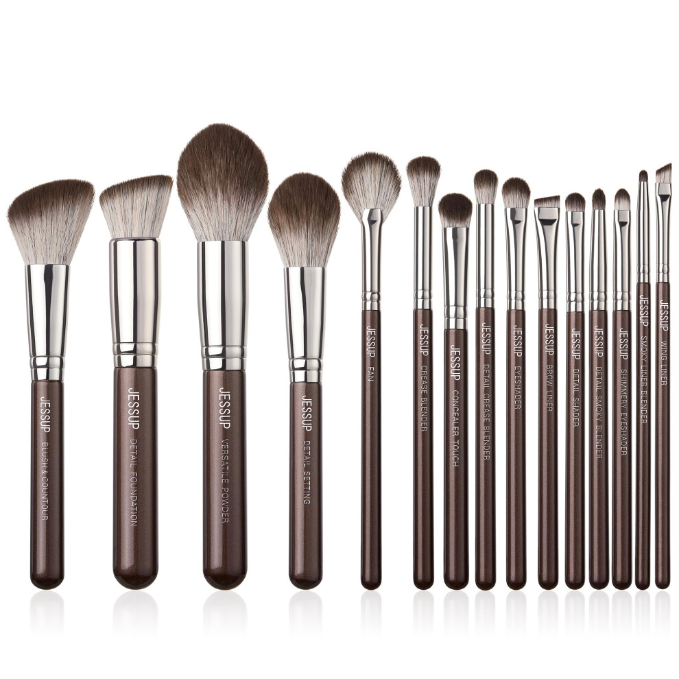 Jessup Brown Makeup Brushes Set 15Pcs Make Up Brushes Set Professional Premium Synthetic Foundation Eyebrow Concealer Blush Eyeshadow Contour Eyeliner