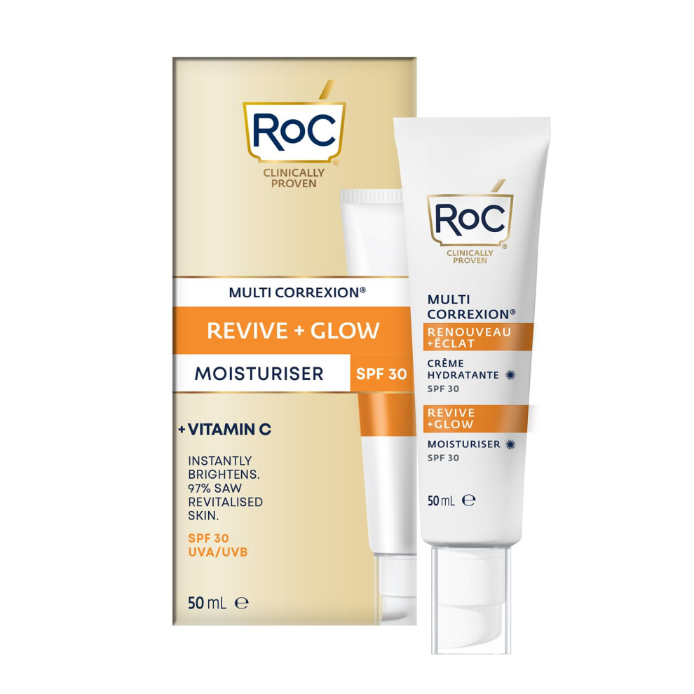 RoC Multi Correxion Revive + Glow Face Moisturiser SPF30 ? Vitamin C Hydration & Sun Protection with UVA/UVB Defence ? 50ml