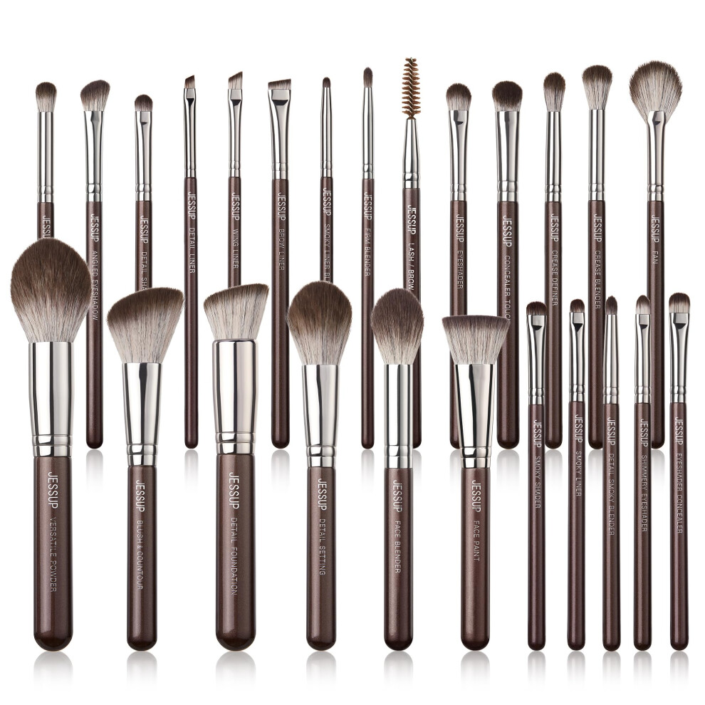 Jessup Brown Makeup Brushes Set Professional 25Pcs Premium Synthetic Make Up Brushes For Foundation Eyeshadow Blending Concealer Blush Contour Bronzer