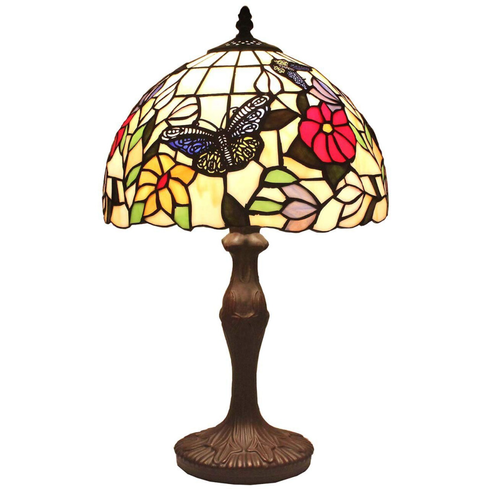 Bieye L31407 Butterfly Tiffany Style Stained Glass Table Lamp Night Light with 12-inches Wide Handmade Lamp Shade Metal Base for Home Decoration,-image-OPC-PH2ZQF6-NEW