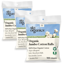 Sky Organics Organic Jumbo Cotton Balls for Sensitive Skin, 100% Pure GOTS Certified Organic for Beauty & Personal Care (300 Count)
