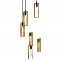 Eglo Littleton Pendant lamp, 6-Light Vintage Pendant lamp in Industrial Design, Retro Hanging lamp Made of Steel and Wood, Colour: Black, Brown,