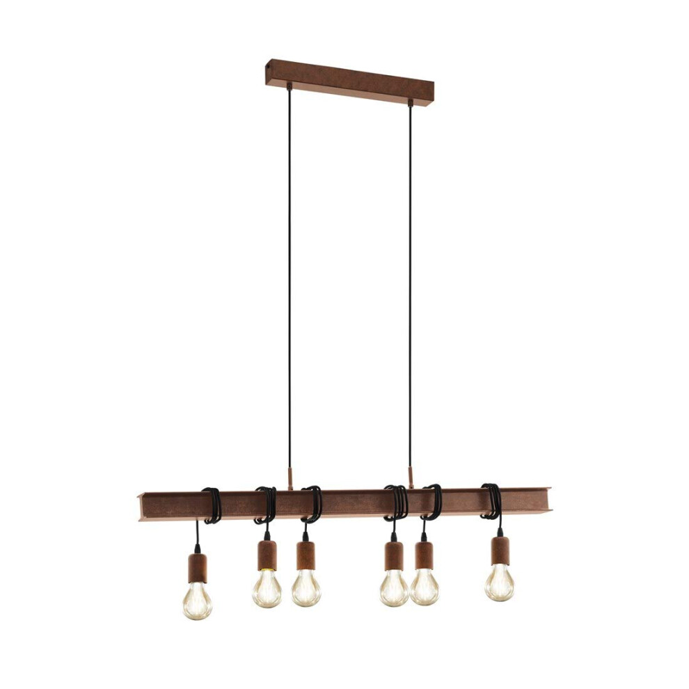 Eglo Townshend 6-flame vintage/industrial design pendant lamp, retro steel and antique brown hanging light, E27 socket