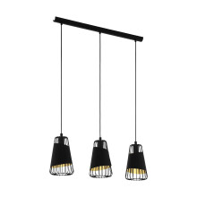 Eglo 49448 Austell Three-Pendant Light in Black and Gold Steel, Length 76,5 cm