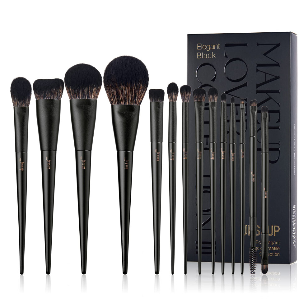 Jessup Makeup Brushes Set 14Pcs Black Make up Brushes Kabuki Foundation Eyeshadow Contour Concealer Powder Eyeliner Crease Eyebrow Blending Brush,